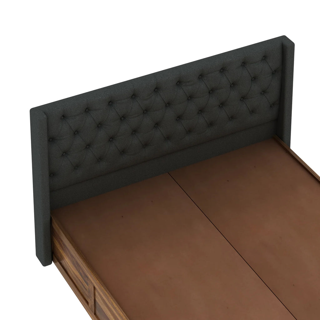 Oslen Solid Sheesham Wood Bed With Box Storage & Fabrio Style Upholstered Headboard-3 years Warranty(LUXE EDITION)