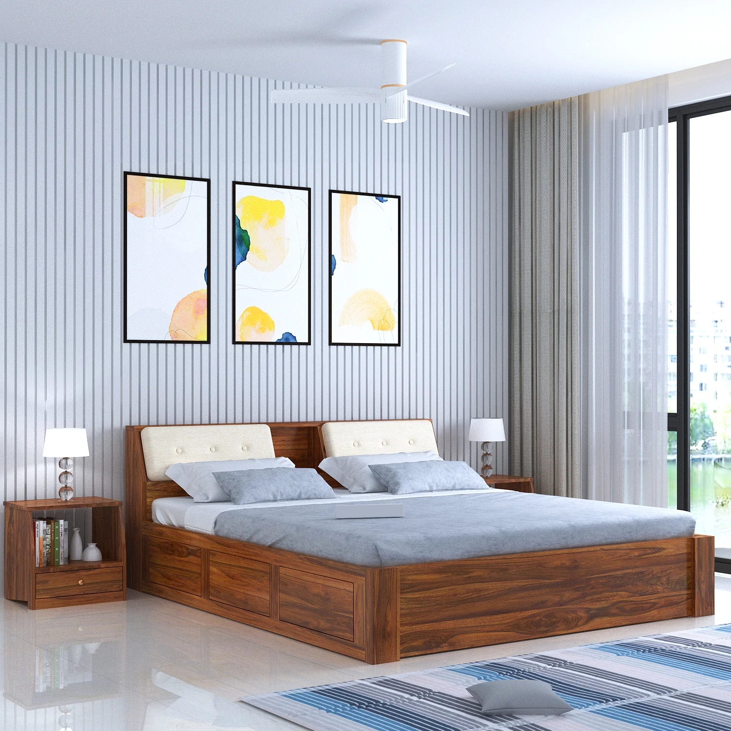 Imperial Solid Sheesham Wood Bed with Box Storage - 3 Years Warranty