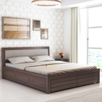 Narin Solid Sheesham Wood Bed with Box Storage and Upholstery Headboard - 3 Years Warranty