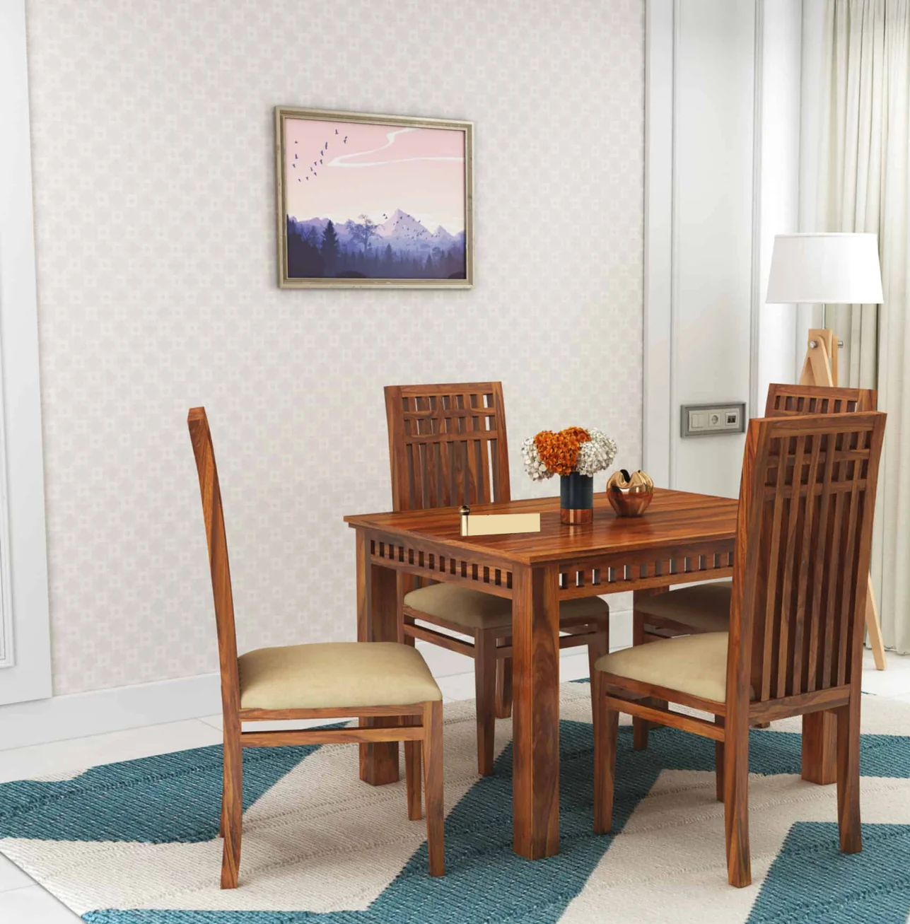 Savora Solid Sheesham Wood 4 Seater Dining Table Set - 3 Years Warranty