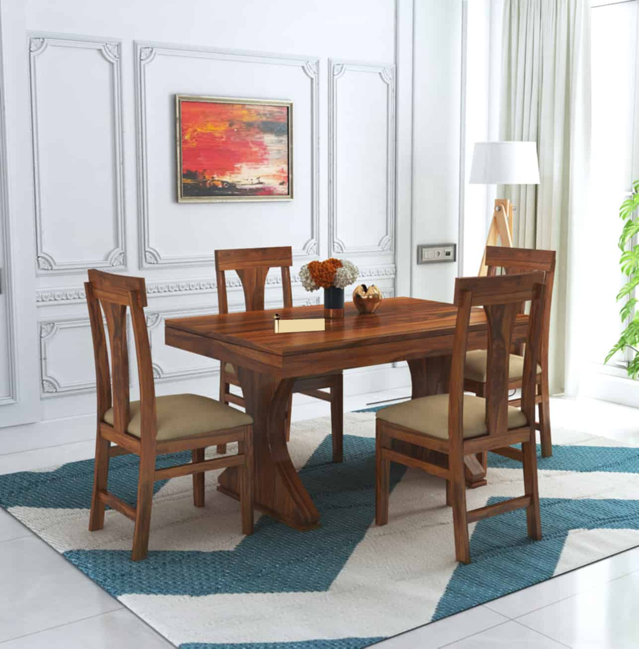 Aurelia Solid Sheesham Wood 4 Seater Dining Table Set - 3 Years Warranty