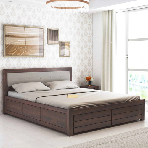{"alt" => "Narin Solid Sheesham Wood Bed with Box Storage and Upholstery Headboard - 3 Years Warranty"}