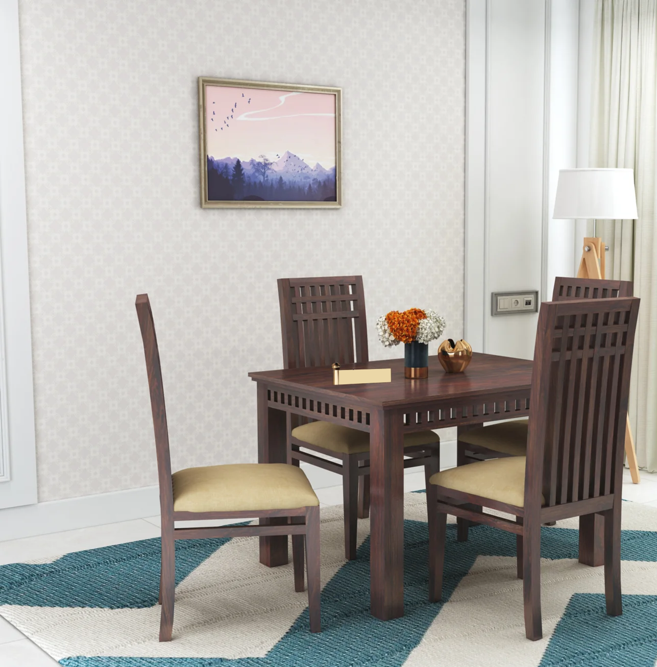 Savora Solid Sheesham Wood 4 Seater Dining Table Set - 3 Years Warranty