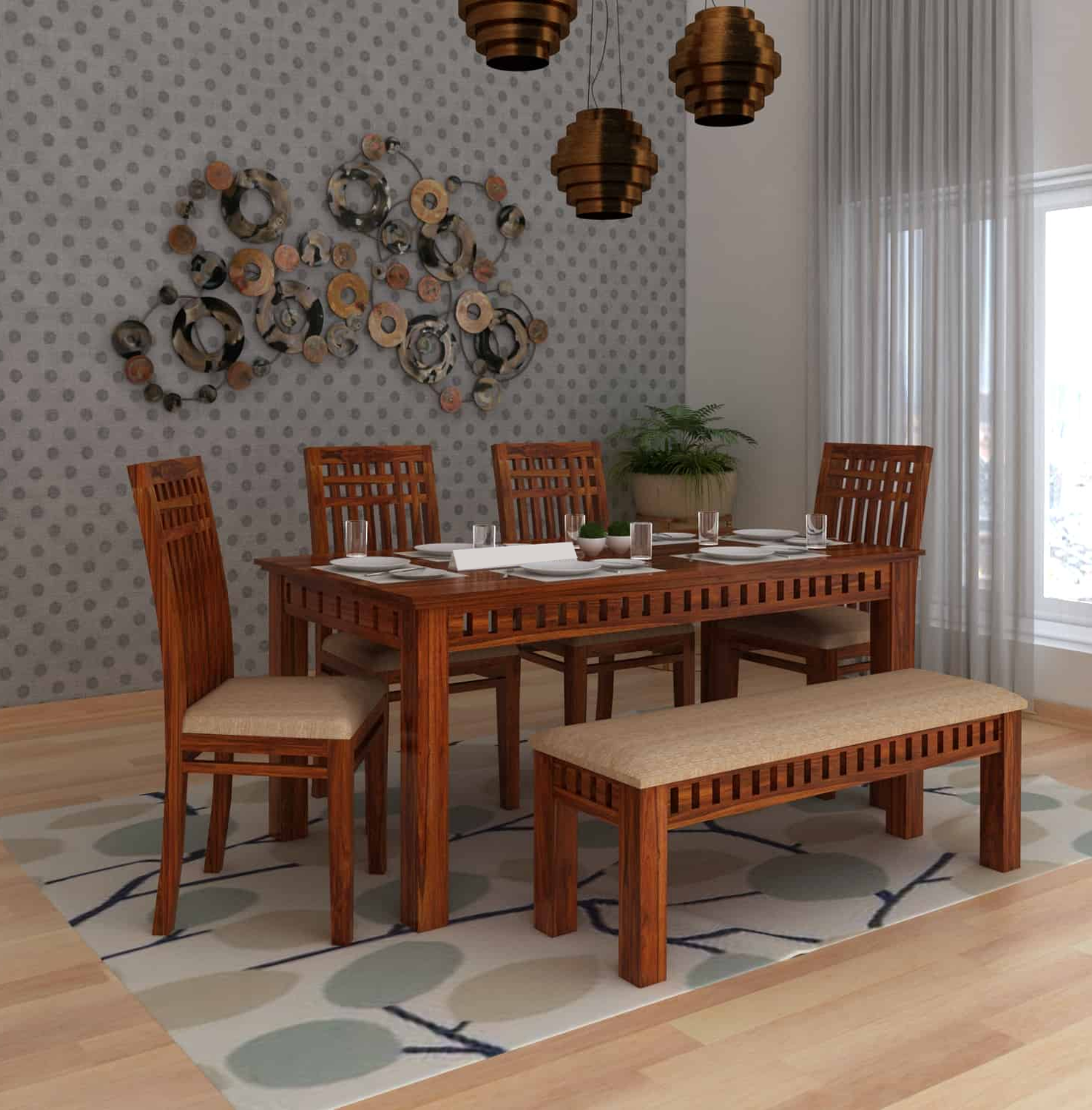 Savora Solid Sheesham Wood 6 Seater Dining Table Set - 3 Years Warranty