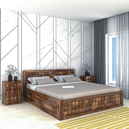 Treso Diamond Sheesham Full Box Storage Bed - 3 Years Warranty