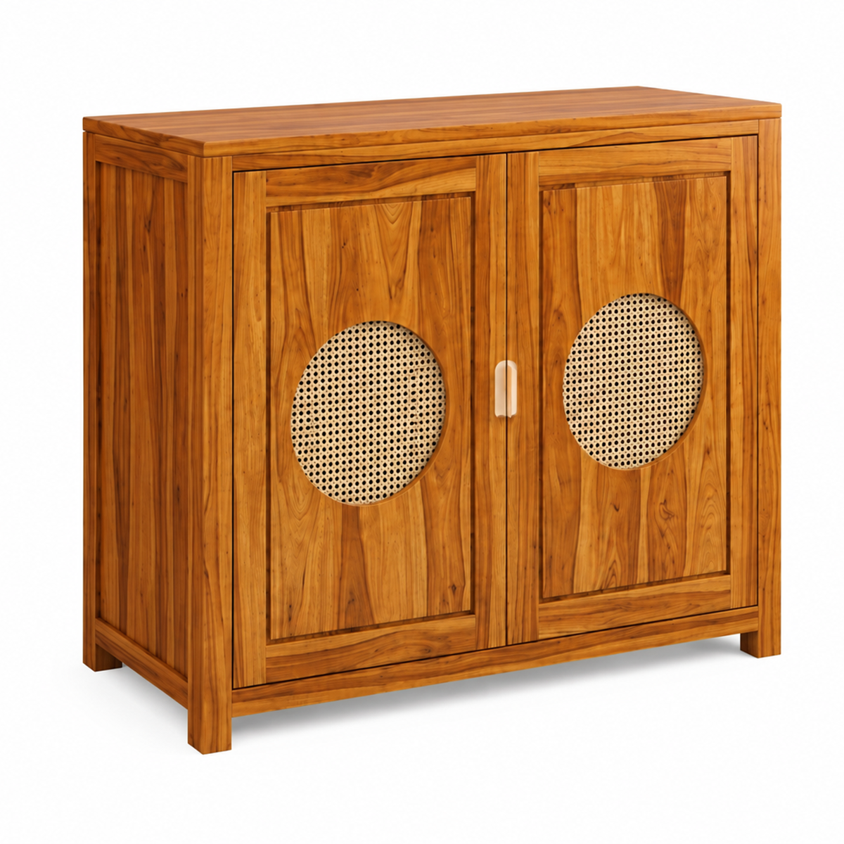 The RJ Art Sheesham Wood Shoe Rack Cabinet with Cane Panel Doors and Spacious Storage