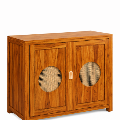The RJ Art Sheesham Wood Shoe Rack Cabinet with Cane Panel Doors and Spacious Storage