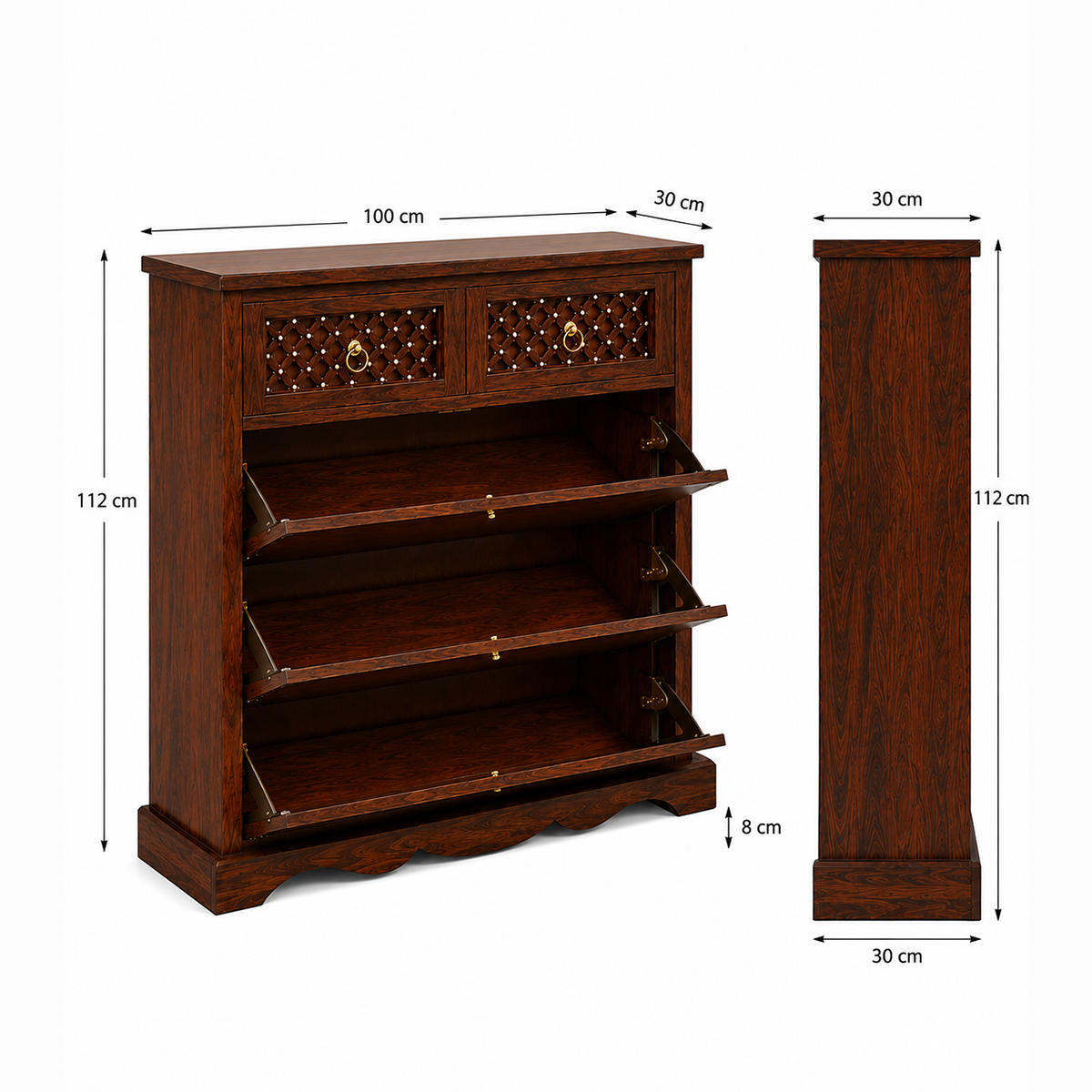 The RJ Art Sheesham Wood Shoe Rack Cabinet with Drawer Storage and Walnut Finish