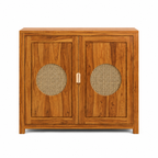 The RJ Art Sheesham Wood Shoe Rack Cabinet with Cane Panel Doors and Spacious Storage