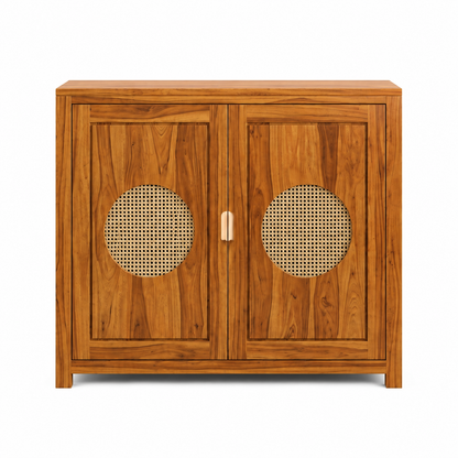 The RJ Art Sheesham Wood Shoe Rack Cabinet with Cane Panel Doors and Spacious Storage