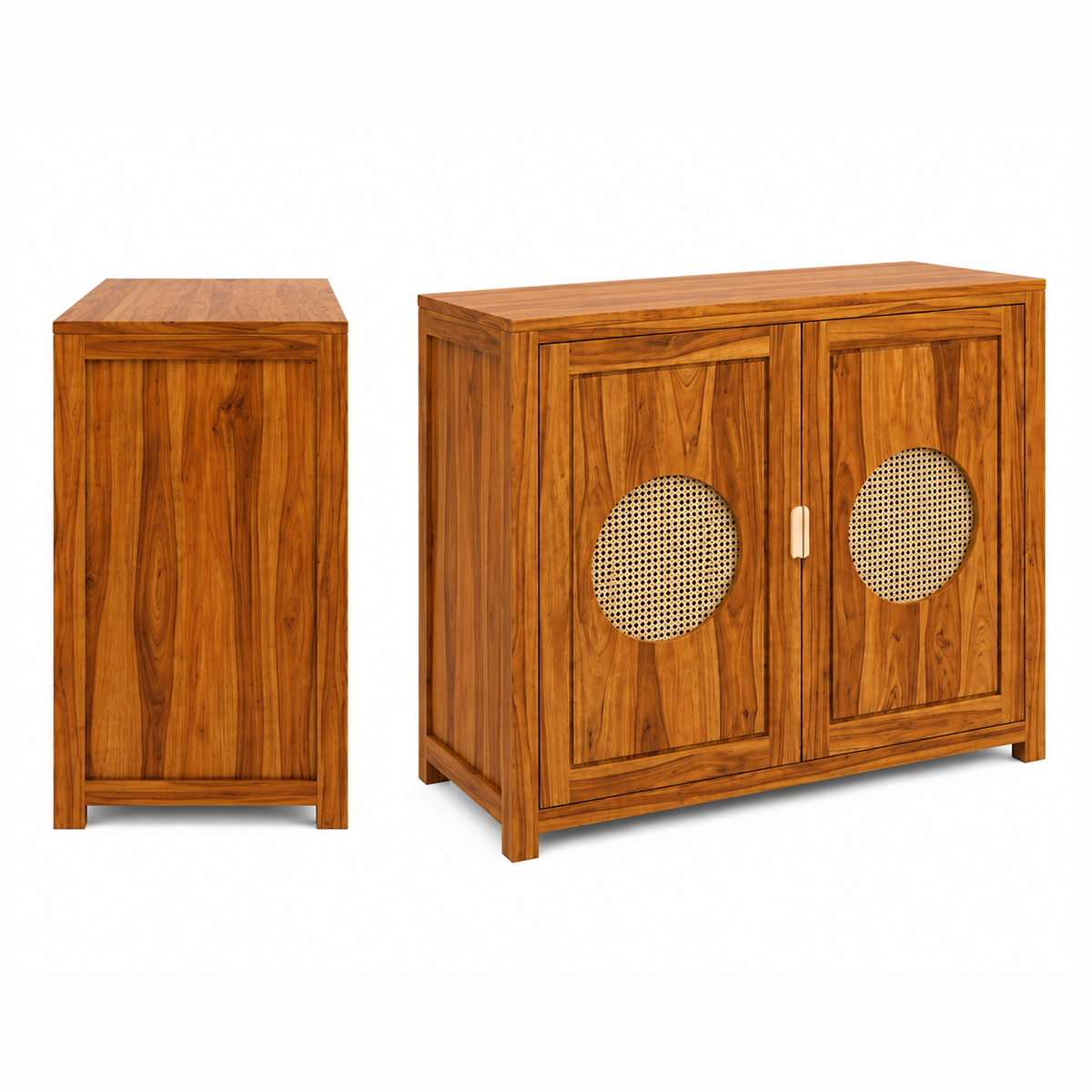 The RJ Art Sheesham Wood Shoe Rack Cabinet with Cane Panel Doors and Spacious Storage