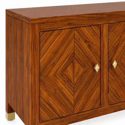 Wooden Rattan Sideboard Cabinet with Natural Cane Doors
