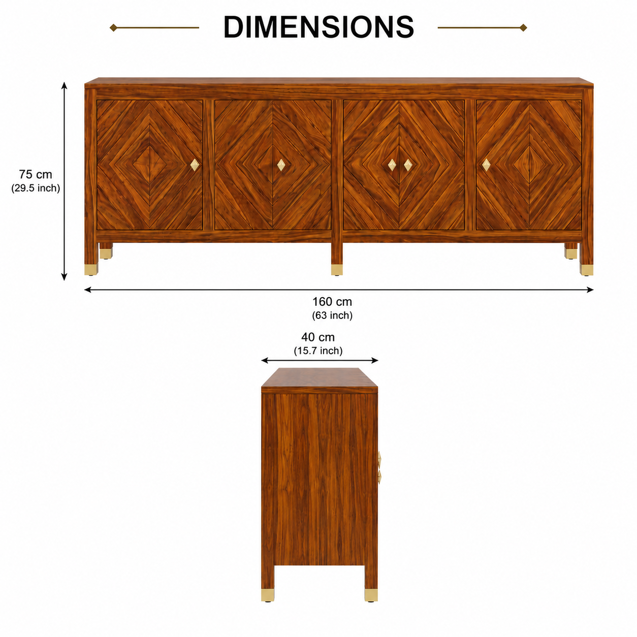 Wooden Rattan Sideboard Cabinet with Natural Cane Doors

