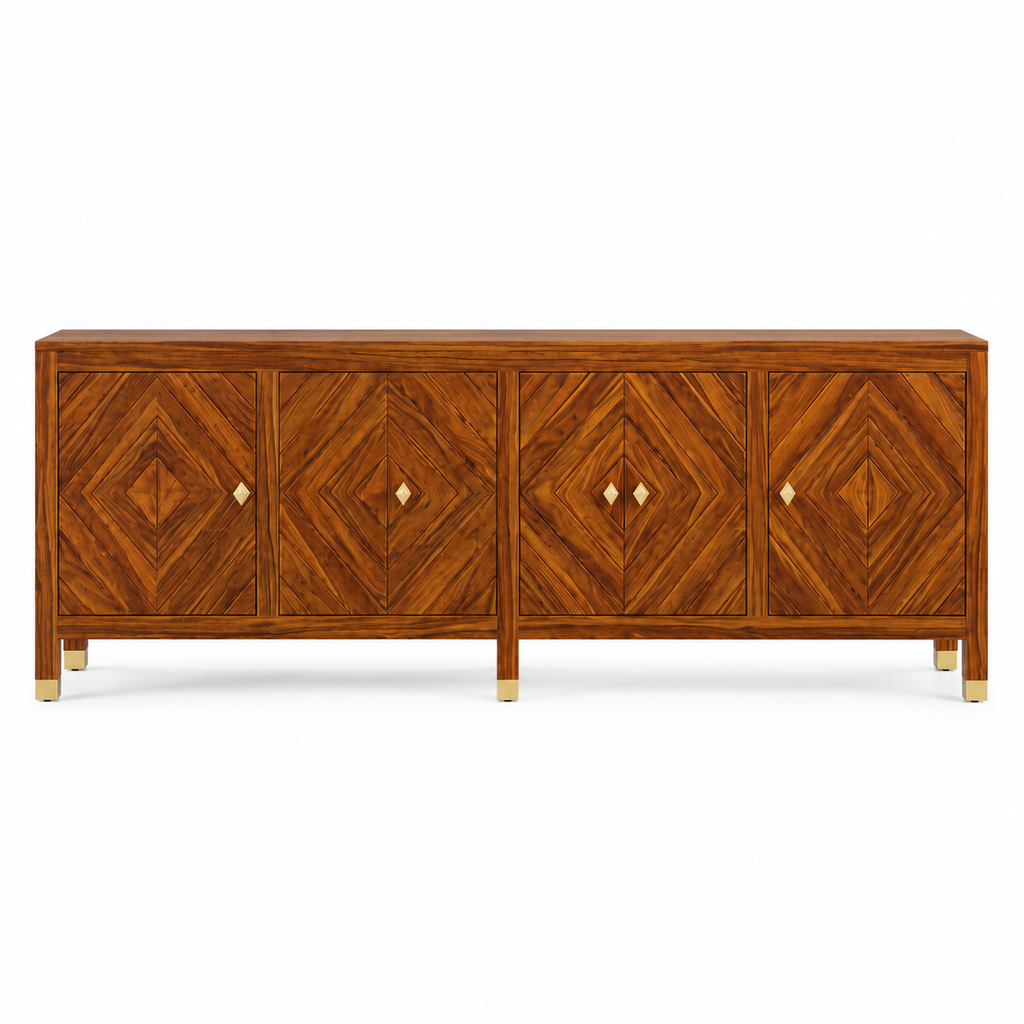 Luxury Wooden Sideboard Cabinet with Geometric Pattern Doors
