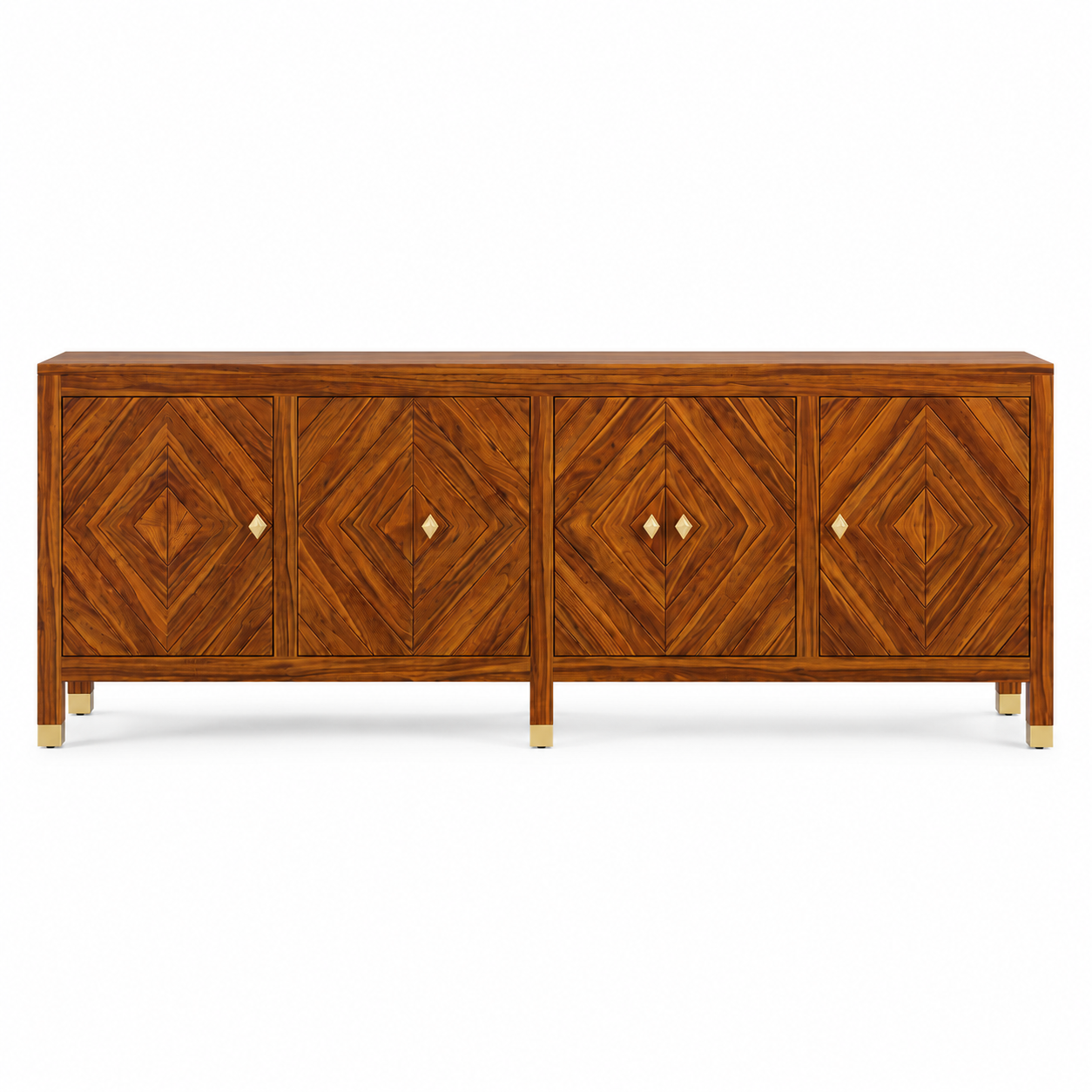 Wooden Rattan Sideboard Cabinet with Natural Cane Doors
