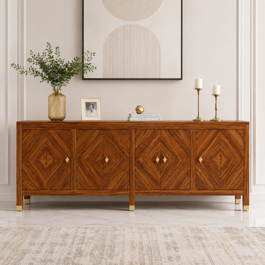 Wooden Rattan Sideboard Cabinet with Natural Cane Doors
