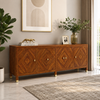 Wooden Rattan Sideboard Cabinet with Natural Cane Doors
