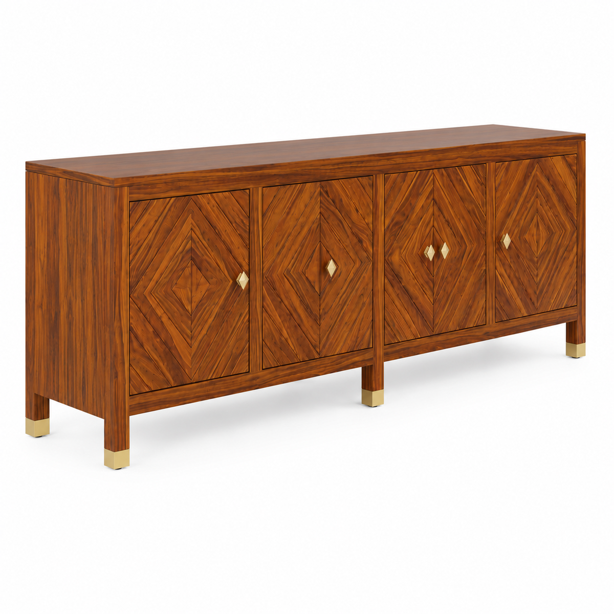 Wooden Rattan Sideboard Cabinet with Natural Cane Doors
