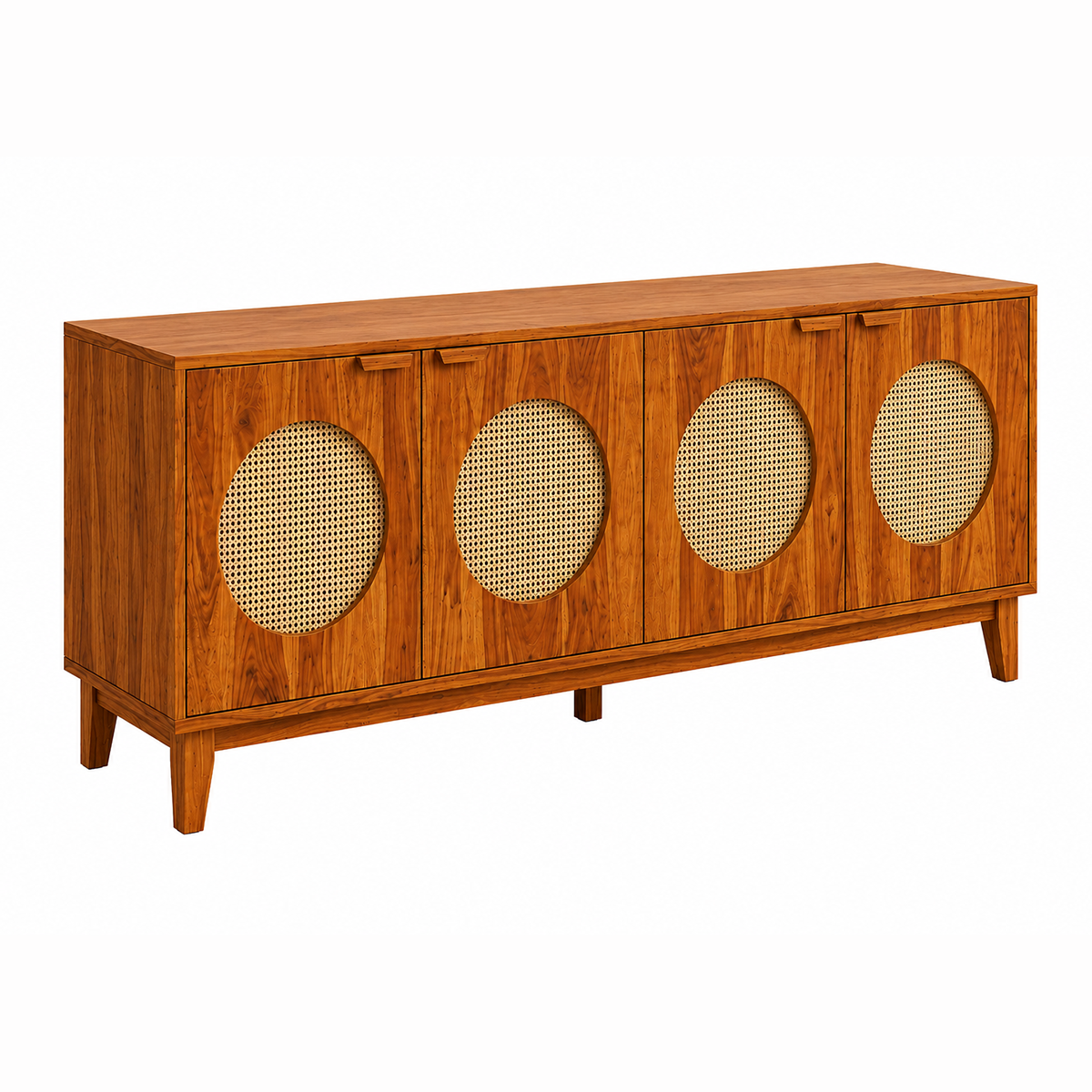 The RJ Art Sheesham Wood Sideboard Cabinet with Four Cane Panel Doors and Spacious Storage