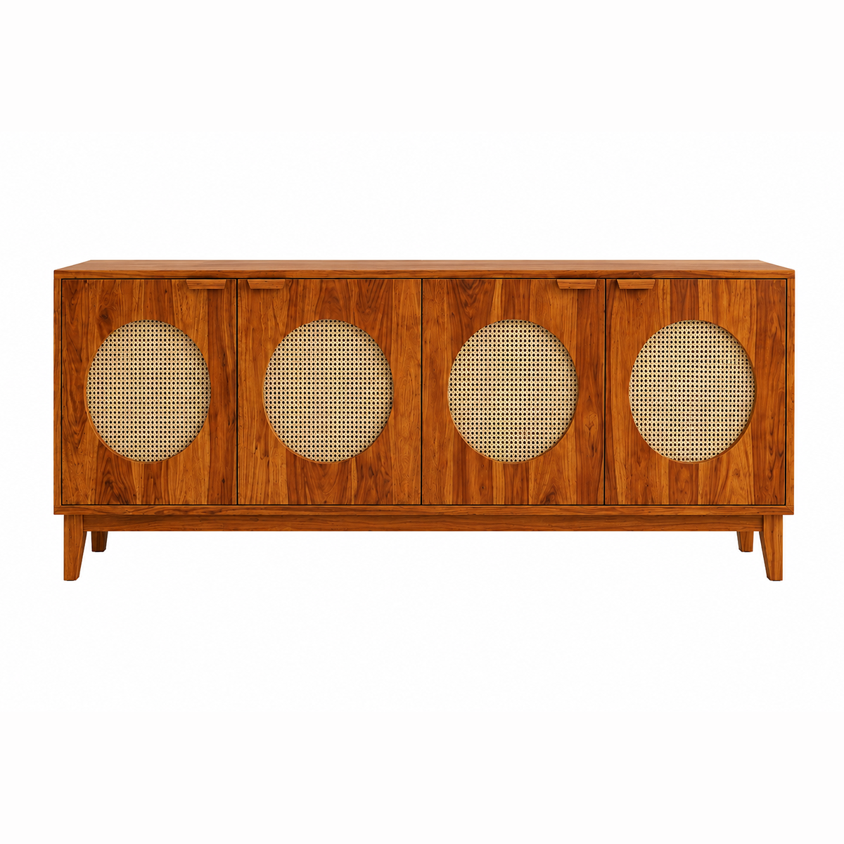 The RJ Art Sheesham Wood Sideboard Cabinet with Four Cane Panel Doors and Spacious Storage
