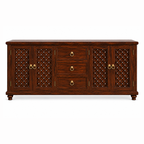 The RJ Art Sheesham Wood Sideboard Cabinet with Drawers and Decorative Storage Doors