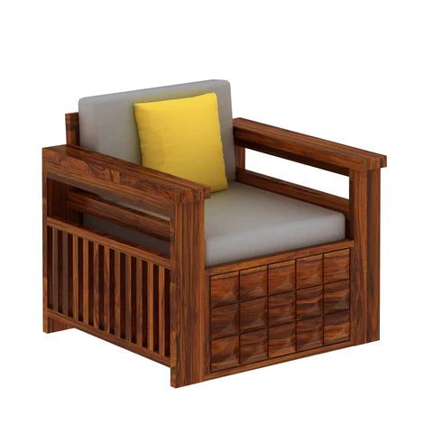 Rjart Oslo Sheesham Single Seater Sofa With Side Pockets - 3 Years Warranty