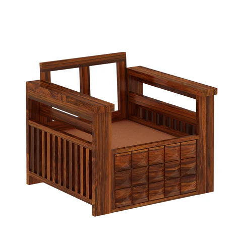 Rjart Oslo Sheesham Single Seater Sofa With Side Pockets - 3 Years Warranty