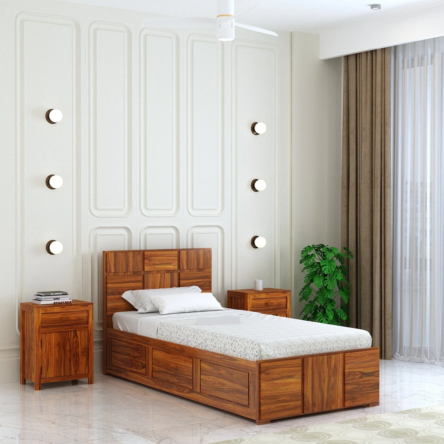 Sevilla Solid Sheesham Wood Single Bed With Box Storage - 3 years Warranty