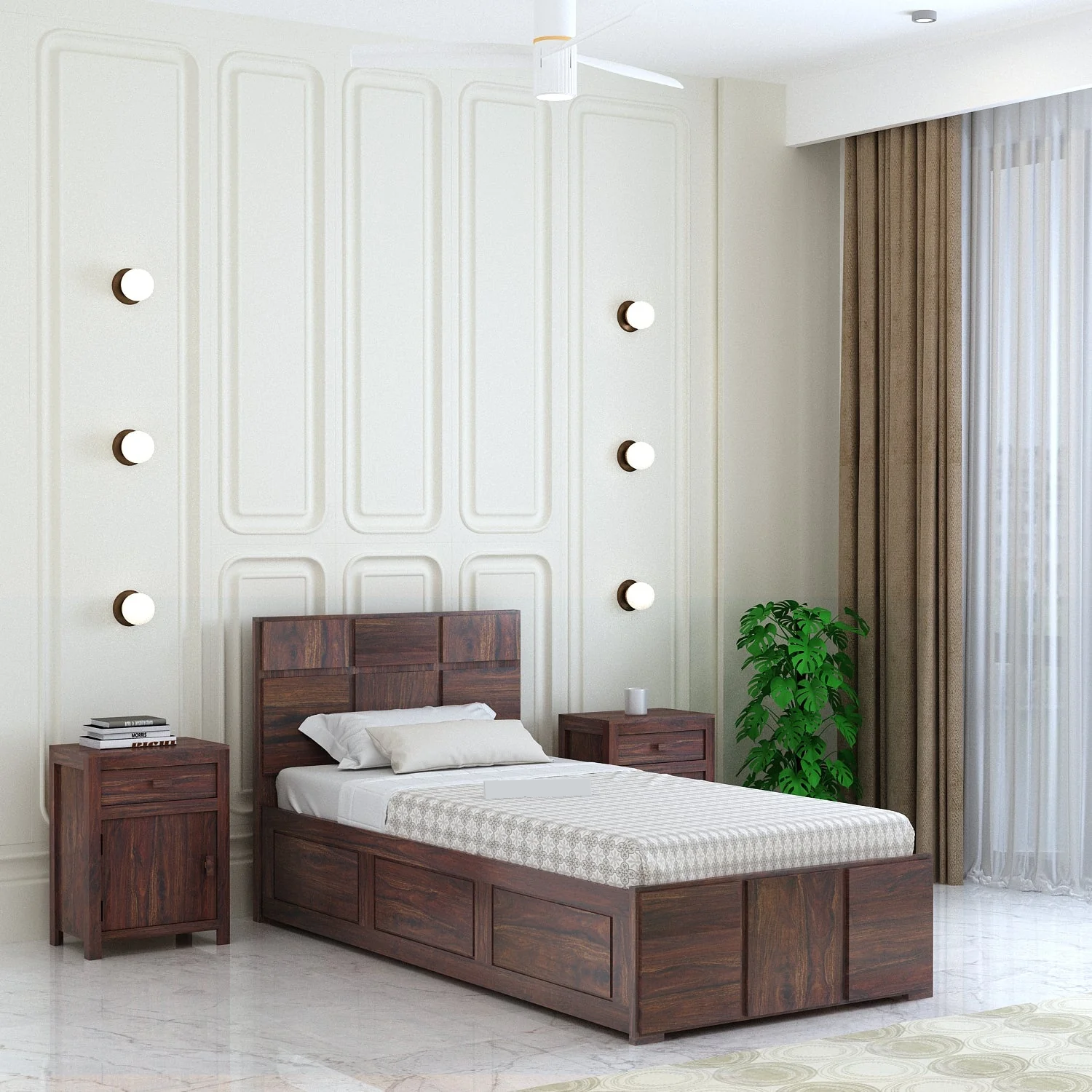 Sevilla Solid Sheesham Wood Single Bed With Box Storage - 3 years Warranty