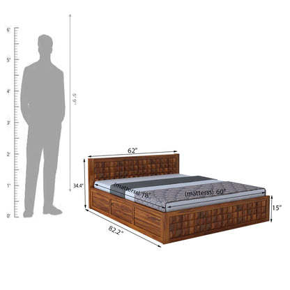Treso Diamond Sheesham Full Box Storage Bed - 3 Years Warranty