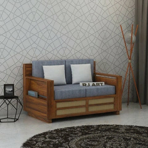 Rjart Syrus Sheesham 2 Seater Sofa With Side Pocket And Cane Design -3 Years Warranty