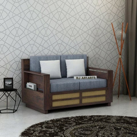 Rjart Syrus Sheesham 2 Seater Sofa With Side Pocket And Cane Design -3 Years Warranty
