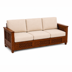 The RJ Art Sheesham Wood 3 Seater Sofa with Cushioned Seating and Walnut Finish