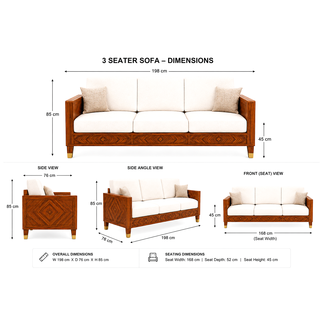 Wooden Rattan Sofa Set with Coffee Table and Upholstered Cushions
