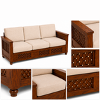 The RJ Art Sheesham Wood 3 Seater Sofa with Cushioned Seating and Walnut Finish