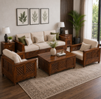 The RJ Art Sheesham Wood 3 Seater Sofa with Cushioned Seating and Walnut Finish