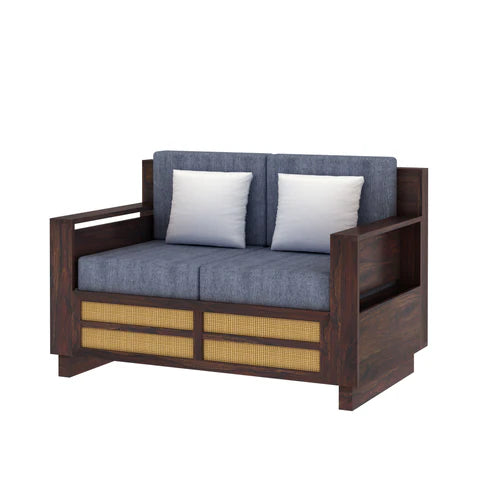 Rjart Syrus Sheesham 2 Seater Sofa With Side Pocket And Cane Design -3 Years Warranty