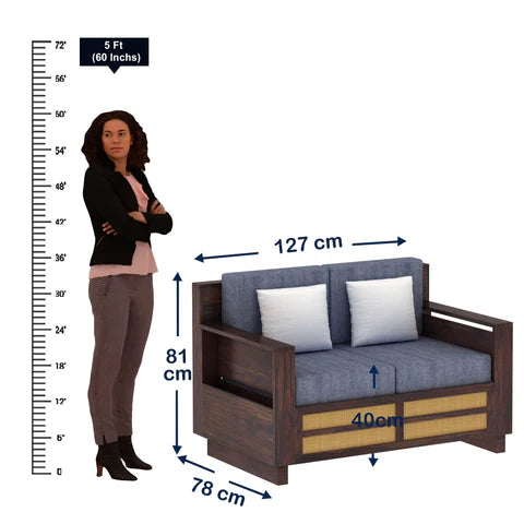 Rjart Syrus Sheesham 2 Seater Sofa With Side Pocket And Cane Design -3 Years Warranty