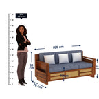 Rjart Sheesham 3 Seater Sofa With Side Pocket And Cane Design - 3 Year Warranty