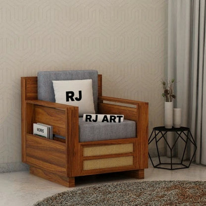 Rjart Syrus Sheesham Single Seater Sofa With Side Pocket And Cane Design - 3 Years Warranty