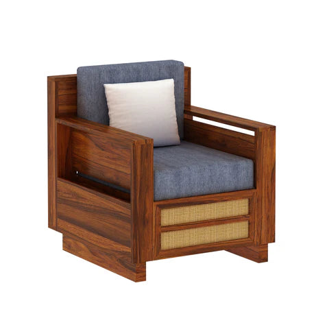 Rjart Syrus Sheesham Single Seater Sofa With Side Pocket And Cane Design - 3 Years Warranty