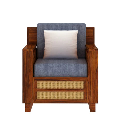 Rjart Syrus Sheesham Single Seater Sofa With Side Pocket And Cane Design - 3 Years Warranty