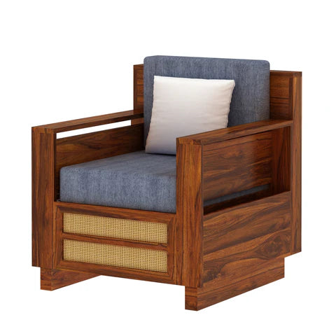 Rjart Syrus Sheesham Single Seater Sofa With Side Pocket And Cane Design - 3 Years Warranty