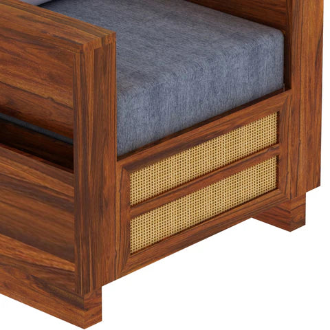 Rjart Syrus Sheesham Single Seater Sofa With Side Pocket And Cane Design - 3 Years Warranty