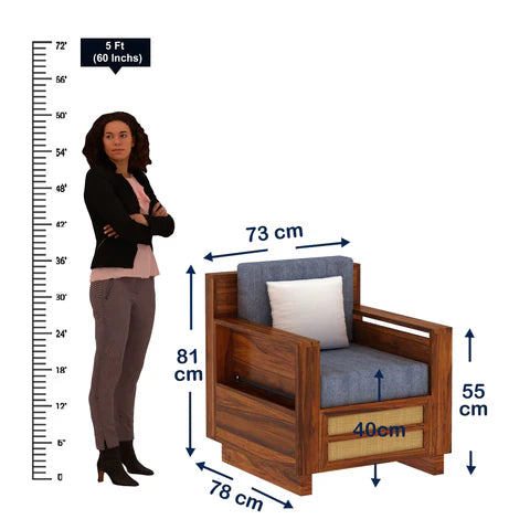 Rjart Syrus Sheesham Single Seater Sofa With Side Pocket And Cane Design - 3 Years Warranty