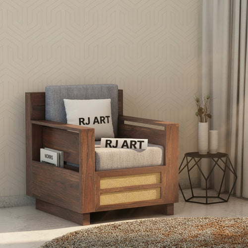 {"alt" => "Rjart Syrus Sheesham Single Seater Sofa With Side Pocket And Cane Design - 3 Years Warranty"}