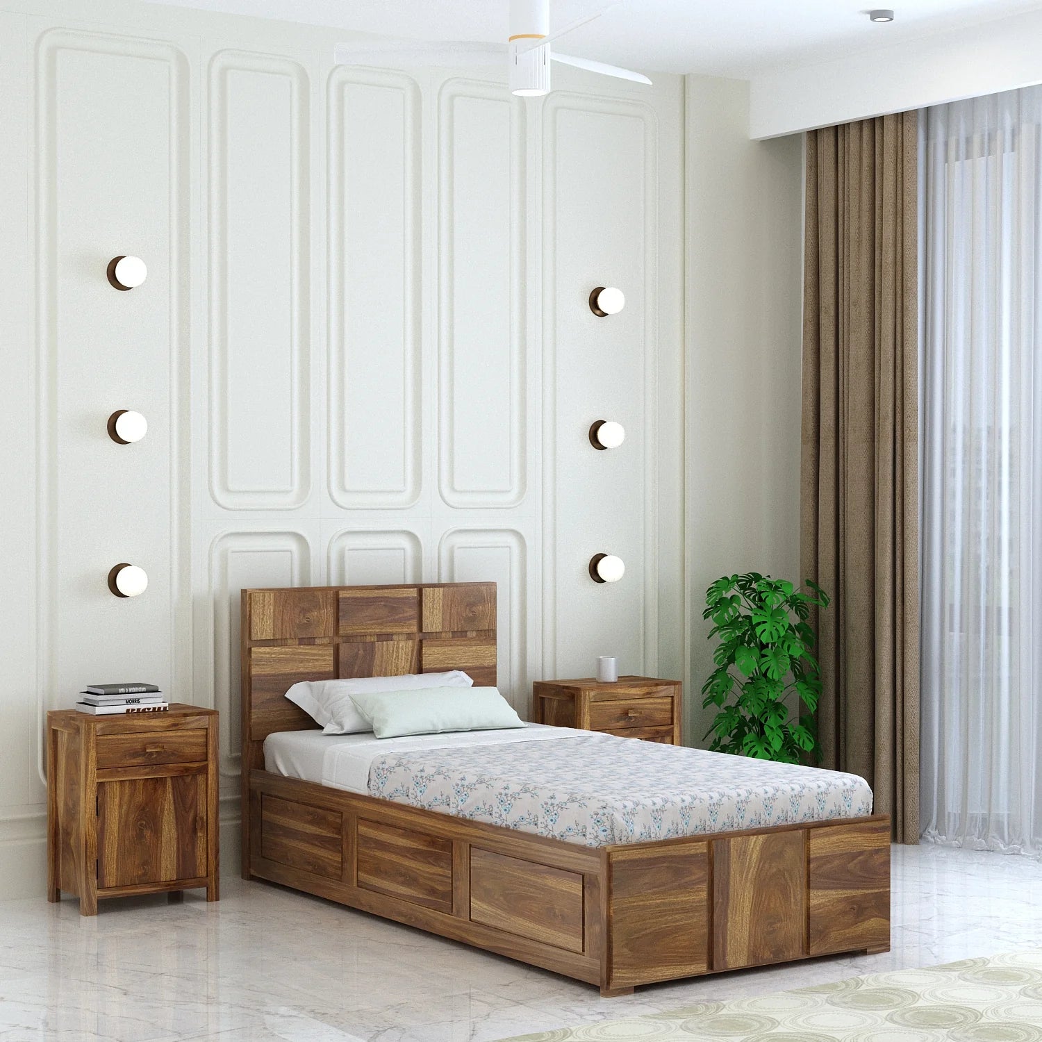 Sevilla Solid Sheesham Wood Single Bed With Box Storage - 3 years Warranty