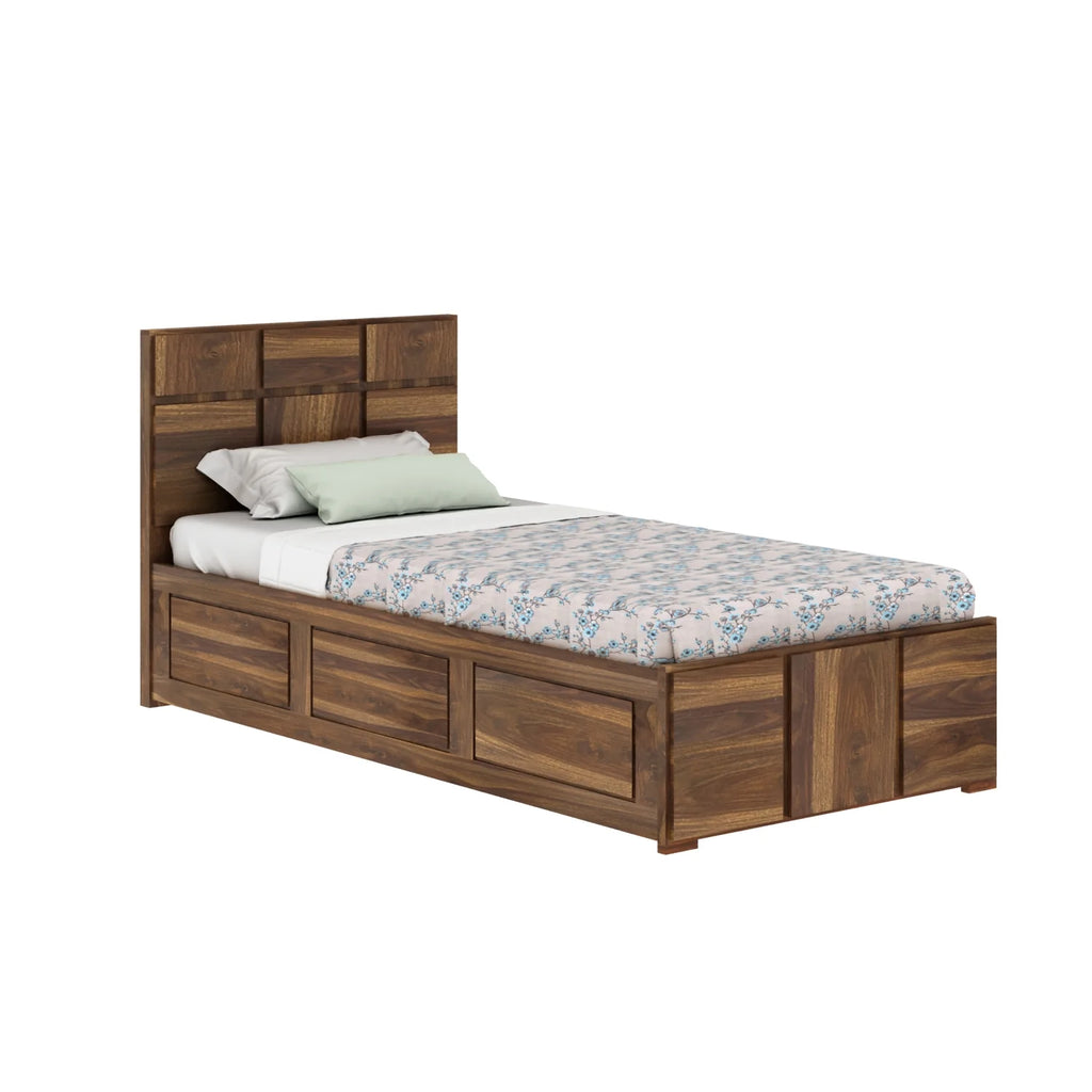 Sevilla Solid Sheesham Wood Single Bed With Box Storage - 3 years Warranty