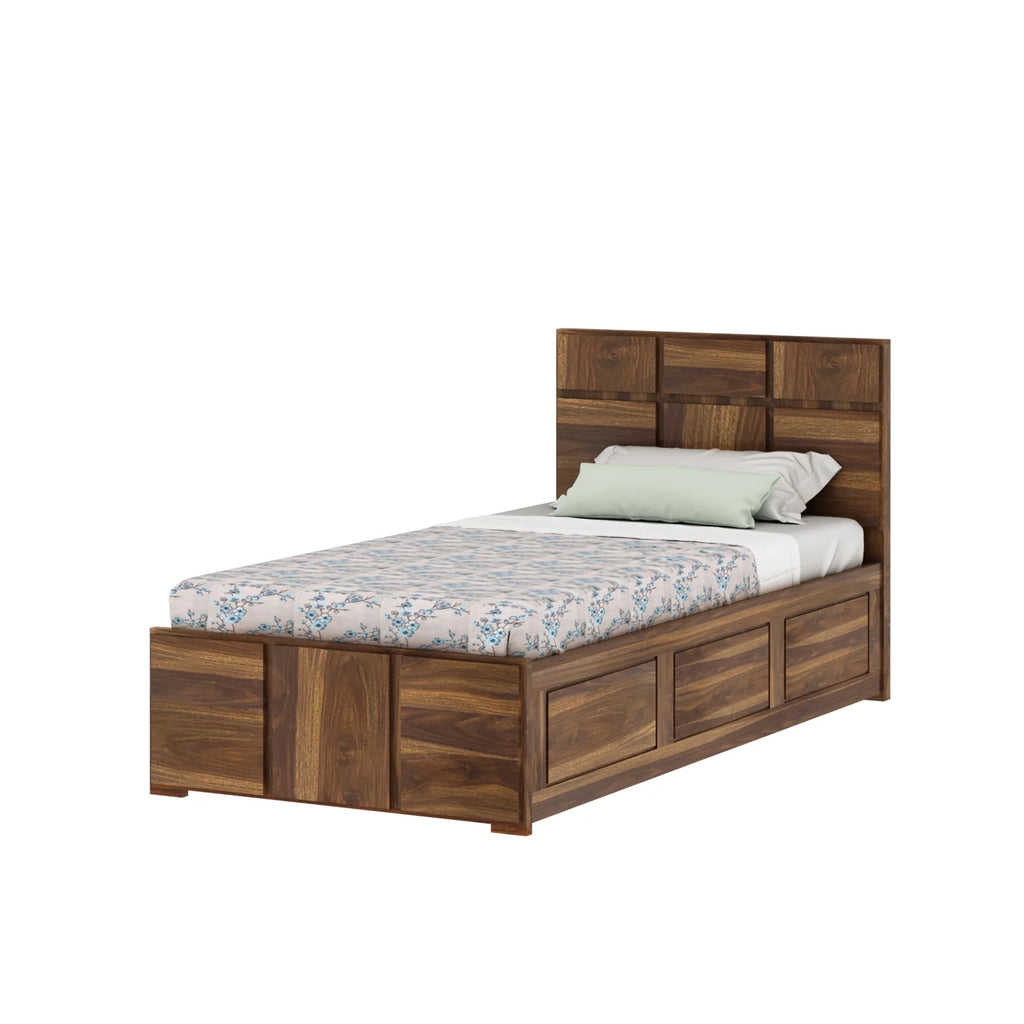 Sevilla Solid Sheesham Wood Single Bed With Box Storage - 3 years Warranty