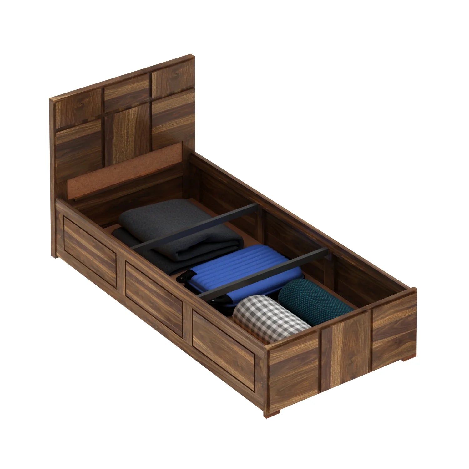 Sevilla Solid Sheesham Wood Single Bed With Box Storage - 3 years Warranty
